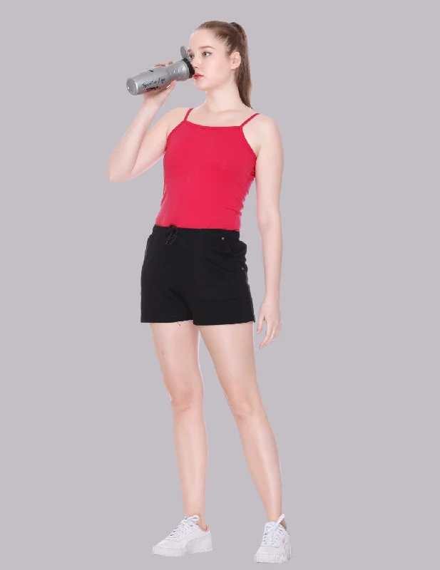 Sporty Elegance Cotton Shorts For Women Plain - Black