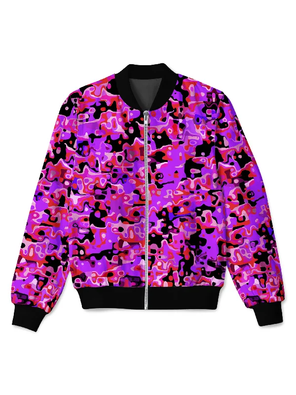 Casual Fit Wear Purple Red and Black Rave Camo Melt Bomber Jacket