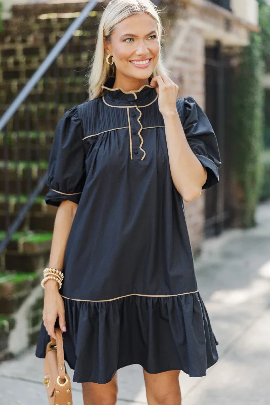 Comfortable Fashion Looks Smile On Your Face Black Drop Waist Dress