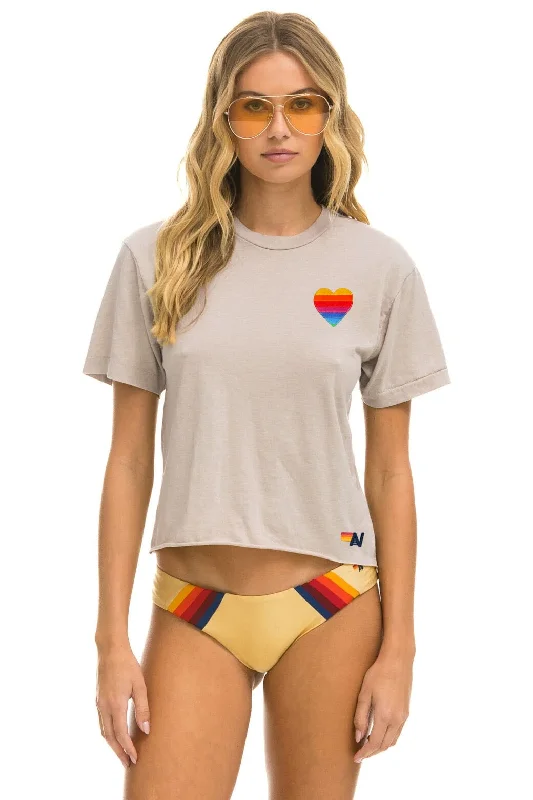 Timeless Comfort RAINBOW HEART STITCH BOYFRIEND TEE - SAND