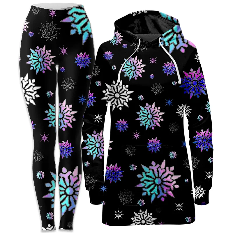 Relaxed Tops Festive Night Sky Hoodie Dress and Leggings Combo