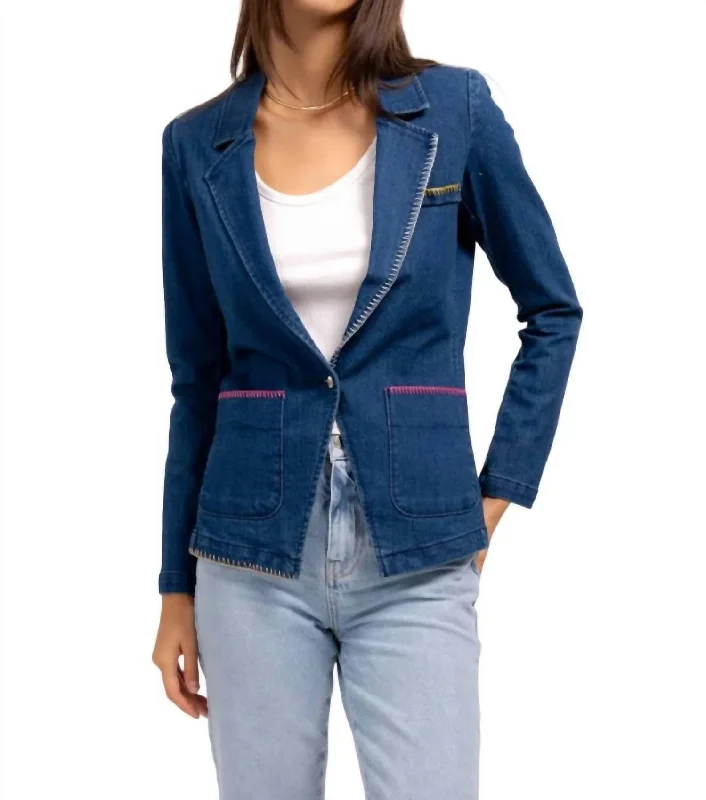 Chic Lounge Mallory Whipstitch Denim Blazer In Blue