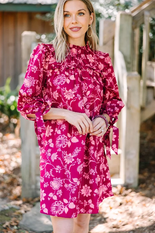 Light Fit You've Got The Power Wine Red Floral Dress