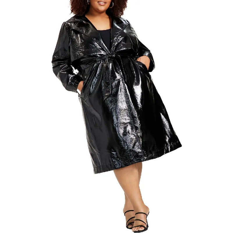 Cozy Shirts Nina Parker Womens Plus Faux Leather Long Leather Jacket