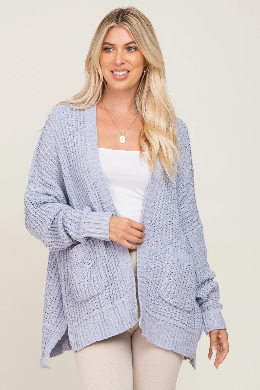 Casual Comfort Light Blue Chunky Knit Oversized Cardigan