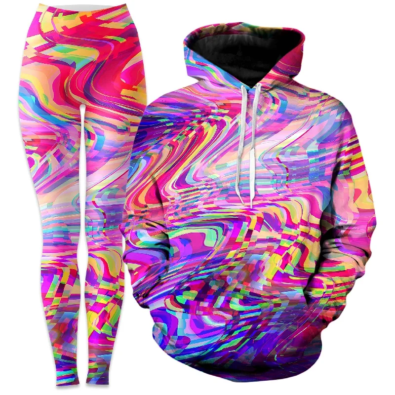 Casual Fit Glitch Waves Hoodie and Leggings Combo