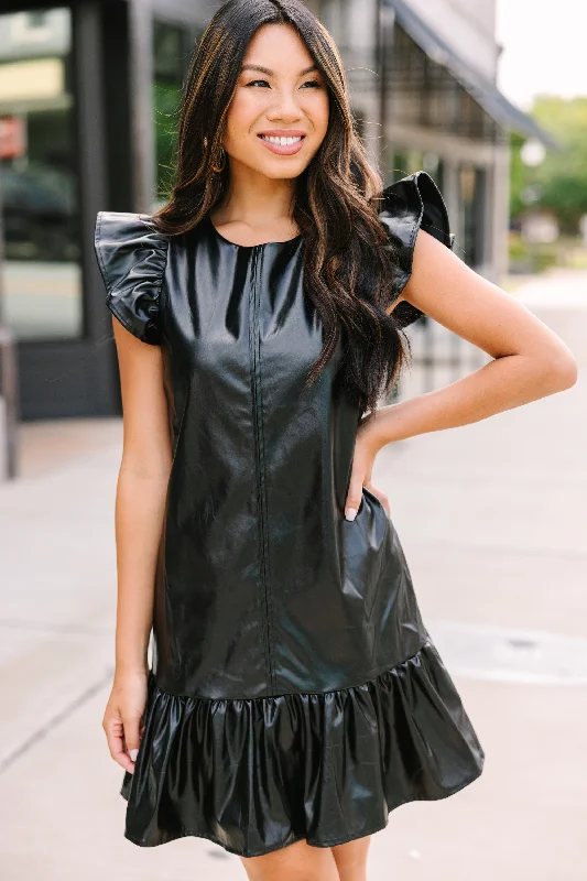 All-Day Wear Always Ready Black Faux Leather Dress