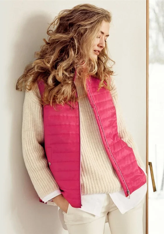 Weekend Comfort Just White Short Quilted Gilet, Bright Pink