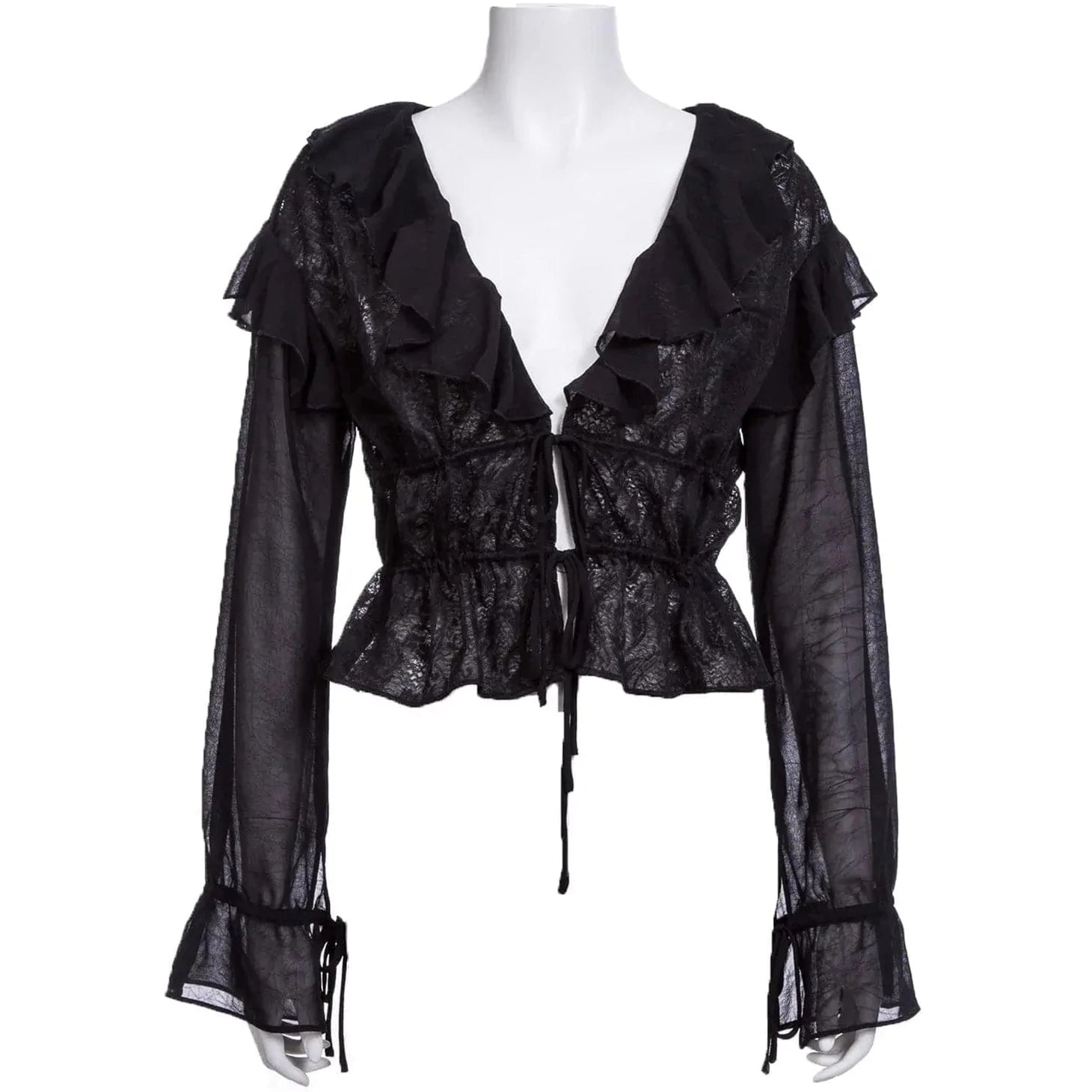 Easygoing Fashion Women's Gothic Plunging Ruffled Lace Shirt