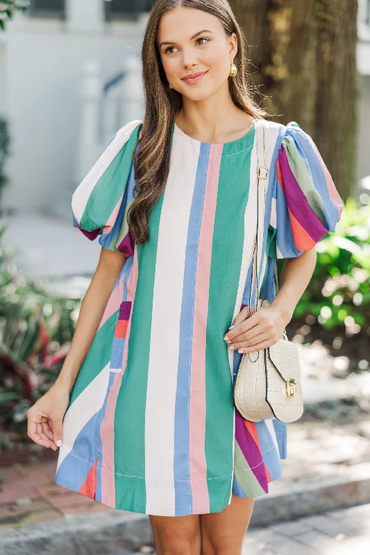Elegant Fit A Moment In Time Denim Blue Striped Dress