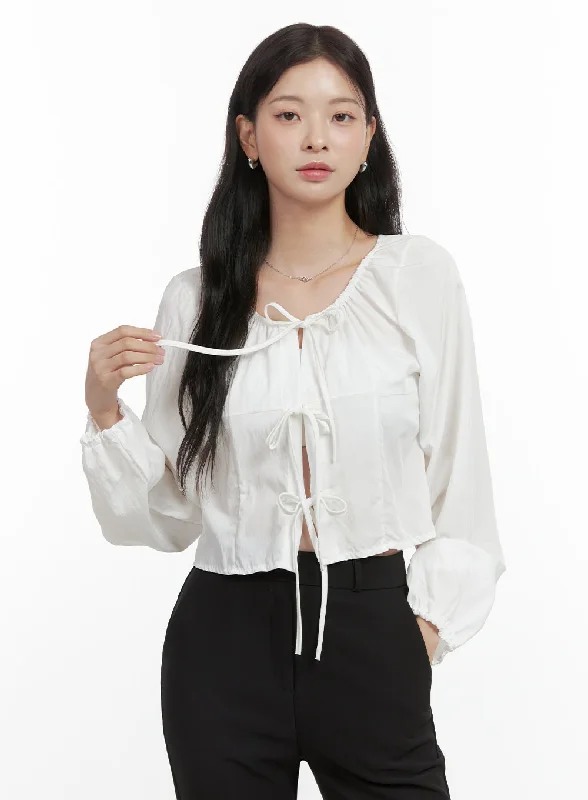 Cozy Fashion Ribbon Strap Ballon Blouse OS423