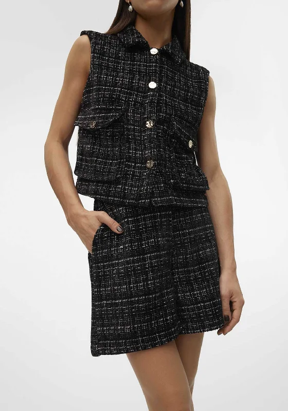 Soft Fabrics Vero Moda Clever Checked High Waisted Shorts, Black
