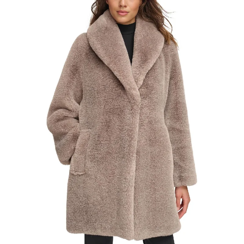 Layered Comfort Donna Karan Womens Long Formal Faux Fur Coat