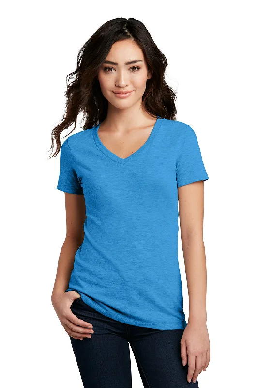 Versatile Casuals District Womens Perfect Blend Short Sleeve V-Neck T-Shirt - Heather Bright Turquoise Blue