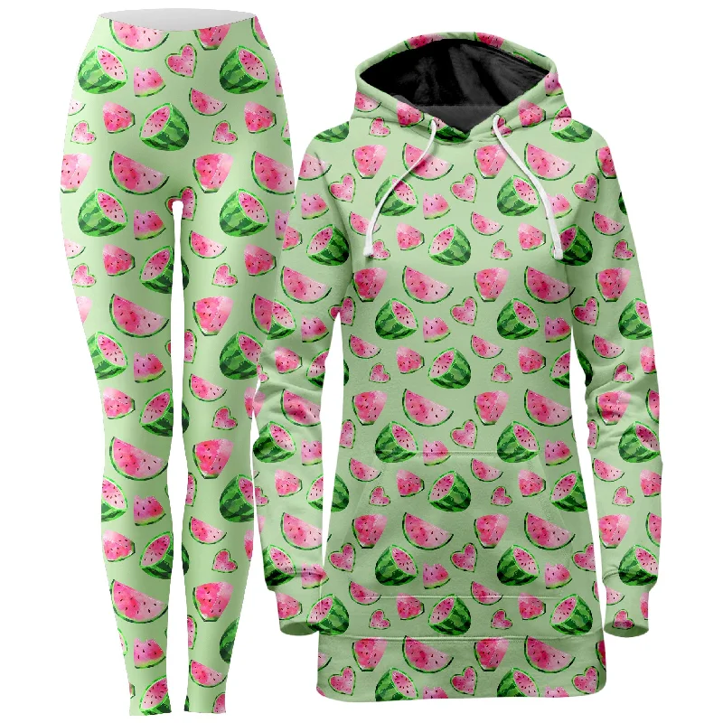 Casual Chic Wear Watermelon Pattern Hoodie Dress and Leggings Combo