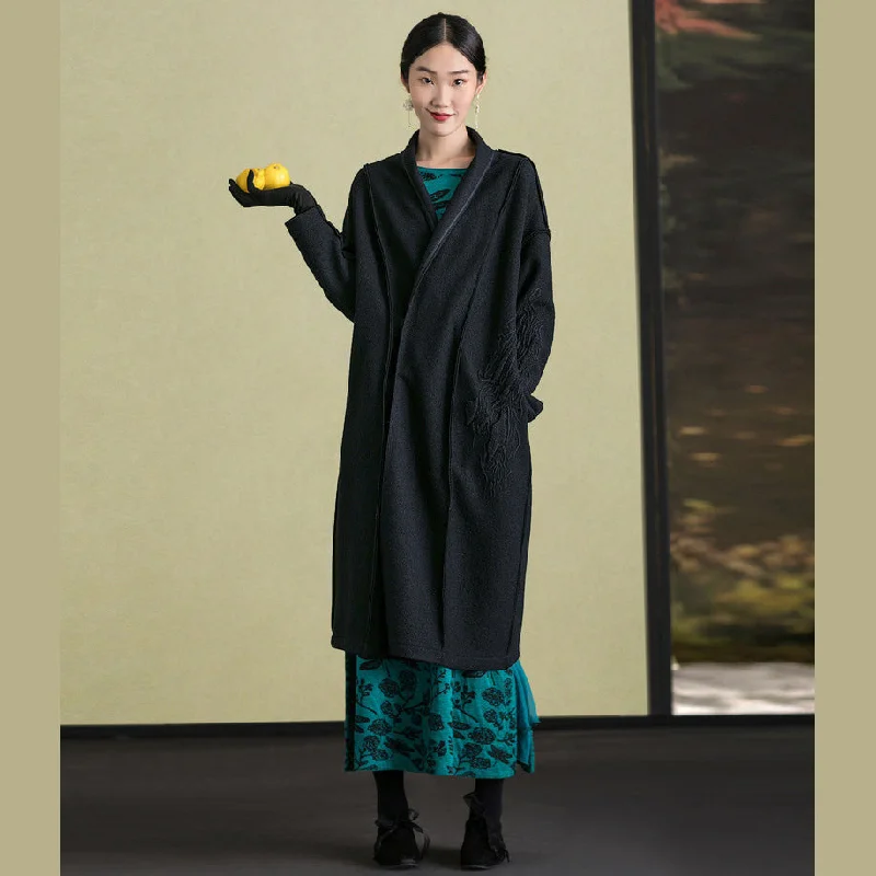Cozy Vibes Fine black wool coat for woman plus size clothing embroidery Winter coat long sleeve woolen outwear Cozy Vibes Fine black wool coat for woman plus size clothing embroidery Winter coat long sleeve woolen outwear