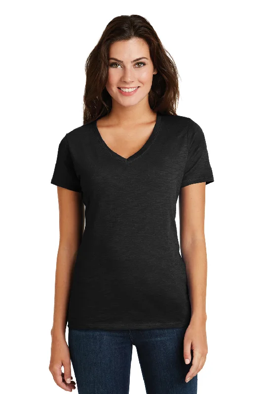 Stylish Jackets District Womens Super Slub Short Sleeve V-Neck T-Shirt - Black - Closeout