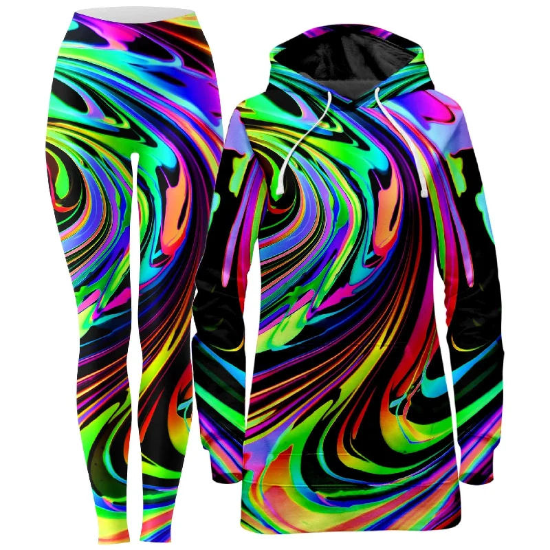 Chic Comfort Cosmic Swirl Hoodie Dress and Leggings Combo