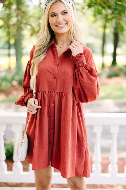 Stylish Ease Find Yourself Rust Orange Babydoll Dress