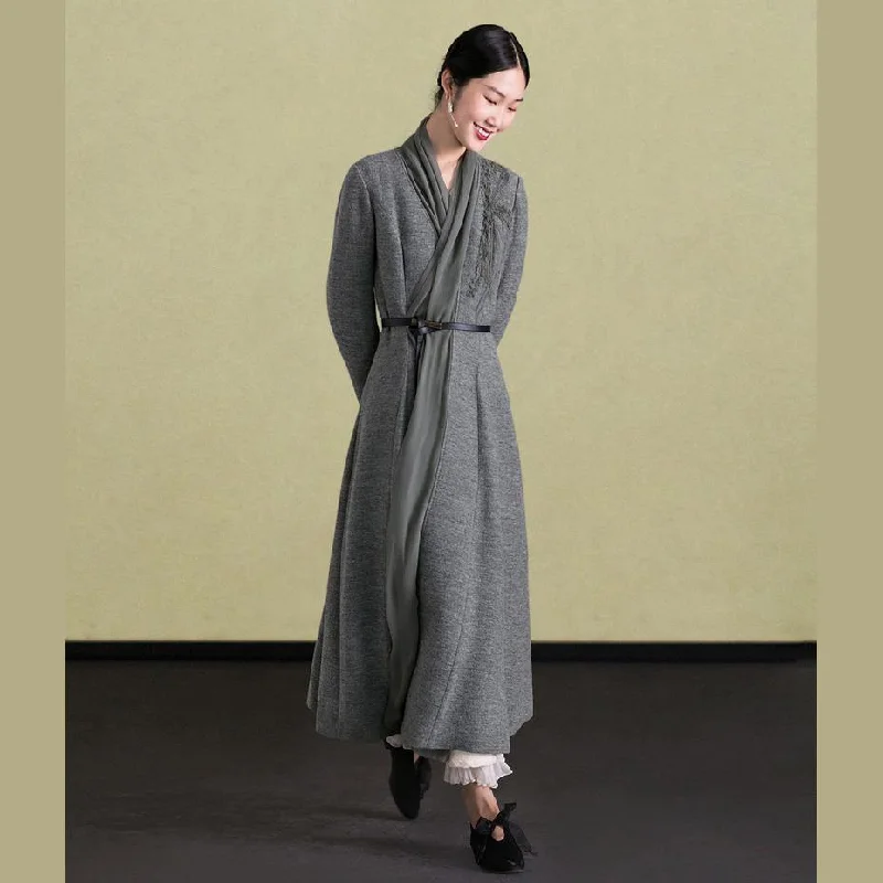 Casual Fit 2024 embroidery wool coat for woman plus size maxi coat  women coats