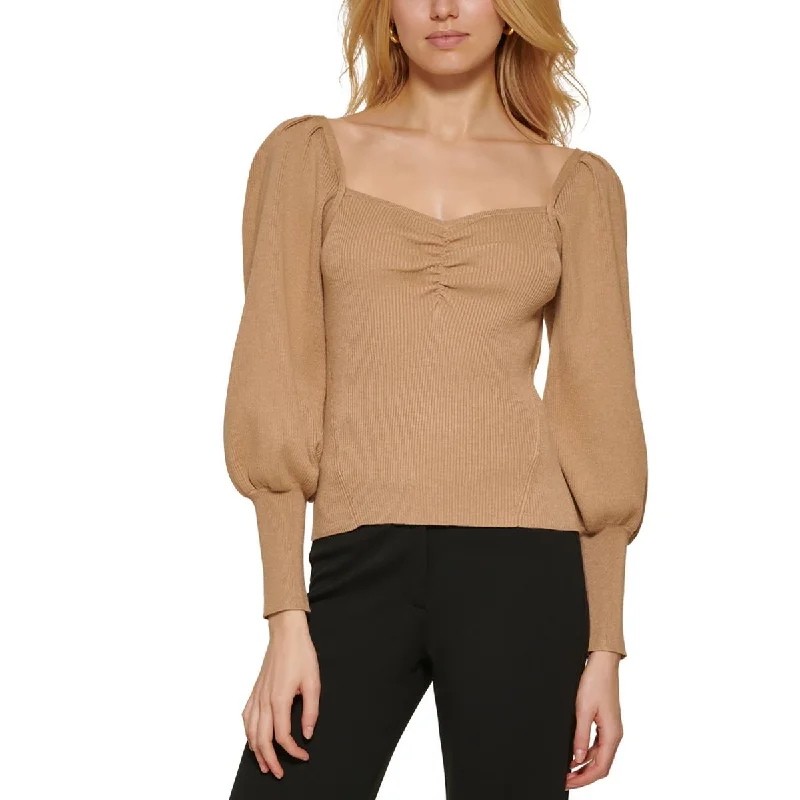Casual Chic Outfits DKNY Womens   Ribbed Sweetheart Neck Pullover Sweater