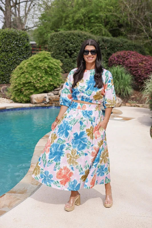 Minimal Comfort Floral Season Multicolor Midi Skirt