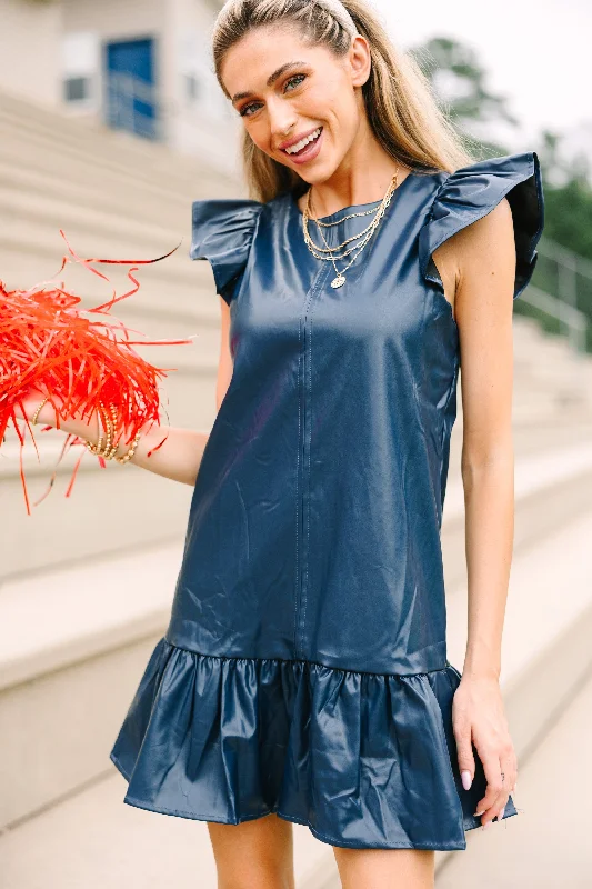 Soft Touch Always Ready Navy Blue Faux Leather Dress