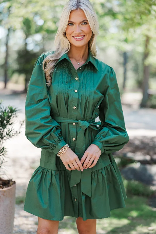 Cozy Vibes Know The Answers Green Pleated Dress