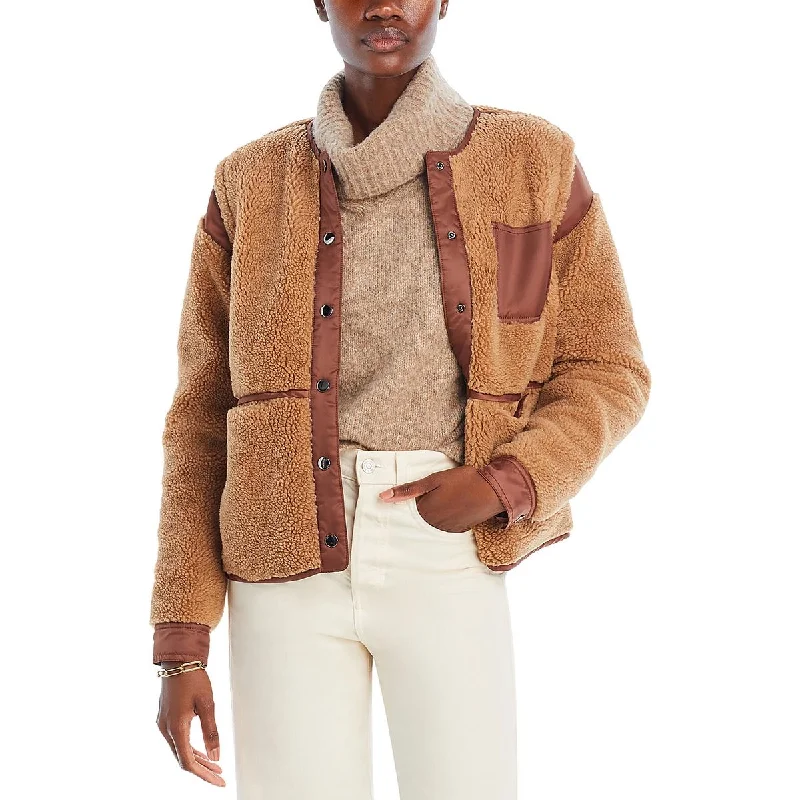 Warm Layers Veronica Beard Womens Surrey Sherpa Cropped Faux Fur Coat