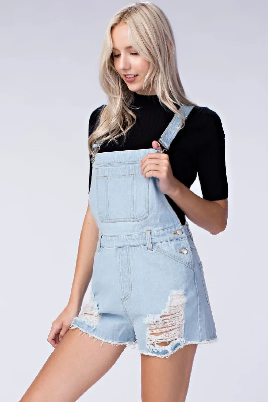 Soft Textures Denim Distressed Overalls