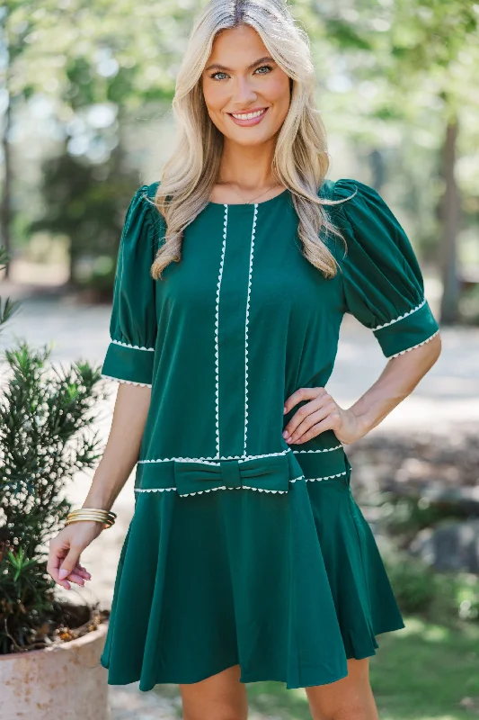 Effortless Outfits Just For Tonight Hunter Green Scalloped Dress