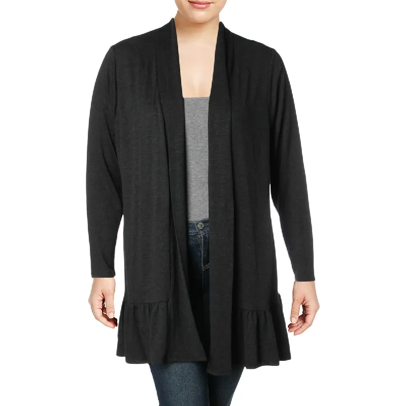 Easy Chic Belle by Belldini Womens Plus Ruffled Open Front Cardigan Sweater