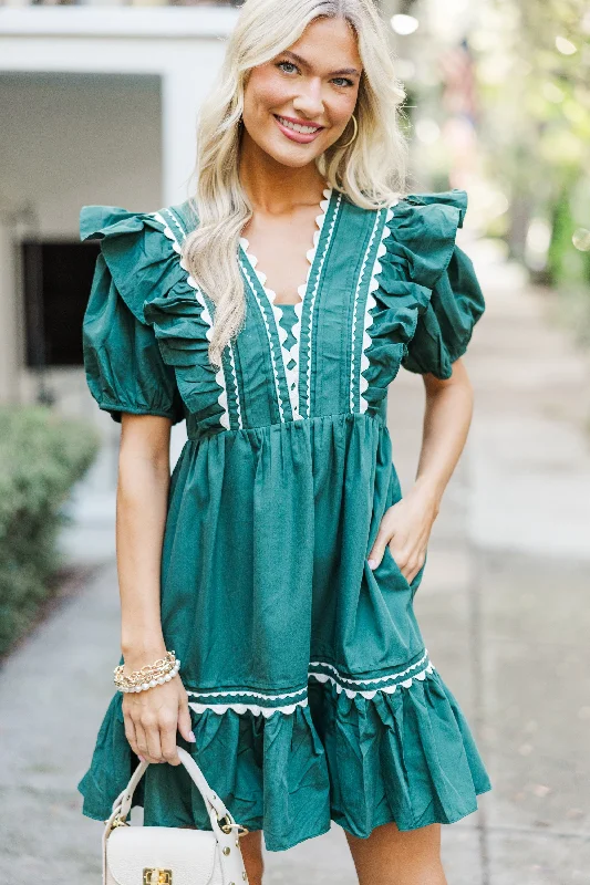 Cozy Fitting All To Give Forest Green Scalloped Dress