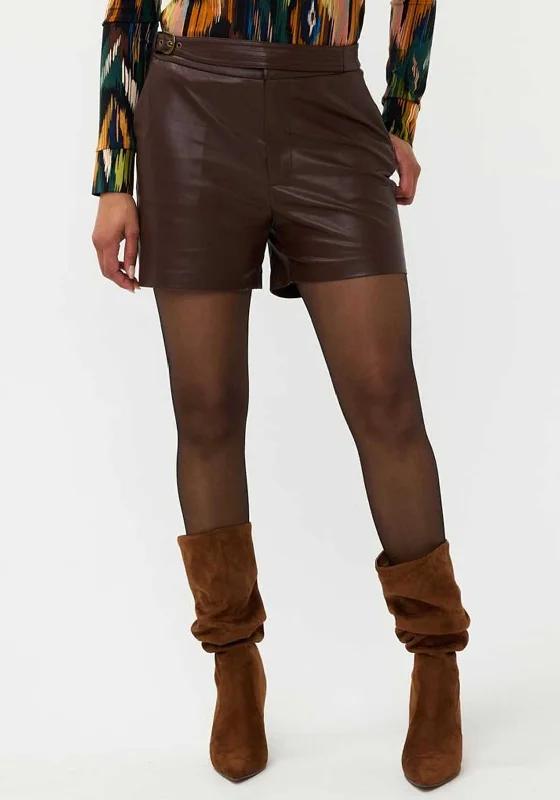 Versatile Comfort Esqualo Vegan Leather Shorts, Chocoloate Brown