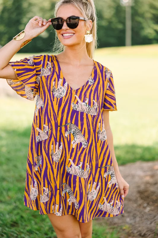 Stylish Wear The Kinsley Yellow and Purple Shift Dress