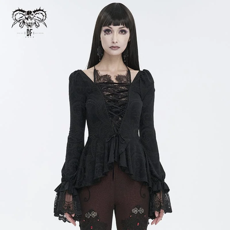 Everyday Style Women's Gothic Ruffled Lace Splice Shirt