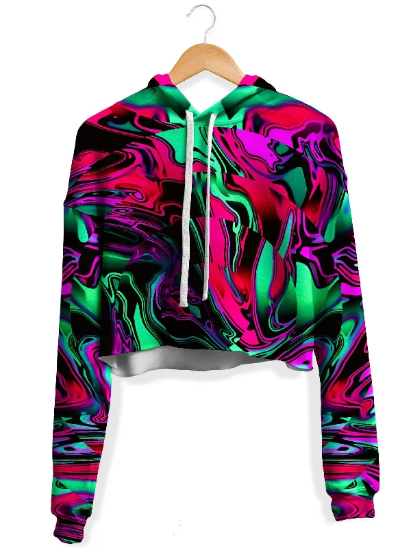 Simple Elegance Pink and Green Chromatic Warp Fleece Crop Hoodie