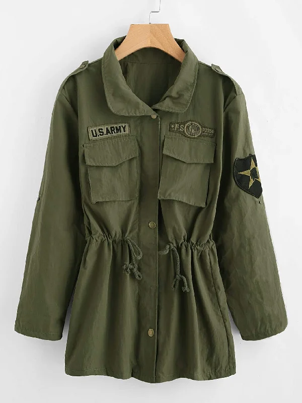 Timeless Comfort Plus Drawstring Patched Decoration Coat