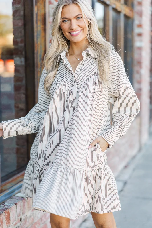 Soft Layers Stay A While Brown Striped Dress