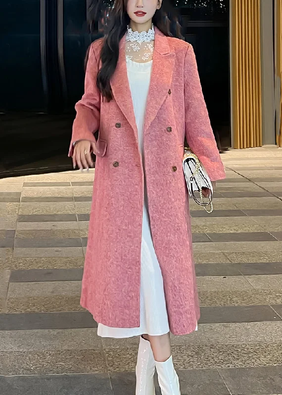 Easy-to-Wear New Pink Peter Pan Collar Button Cashmere Long Coats Fall