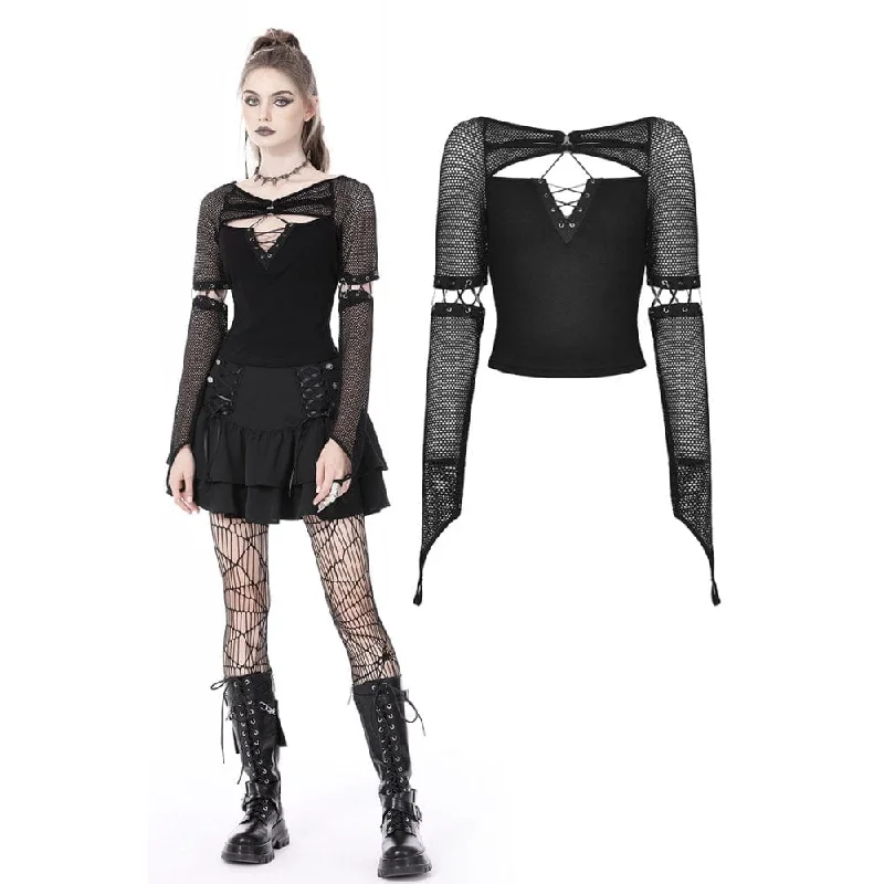 Trendy Casuals Women's Punk Plunging Mesh Splice Shirt with Oversleeves