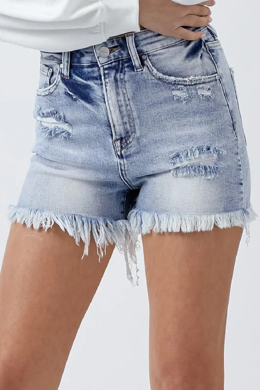 Fashion Comfort RISEN High Rise Acid Wash Denim Shorts