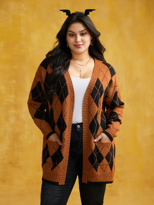 Breathable Style Halloween Plaid Long Open Cardigan