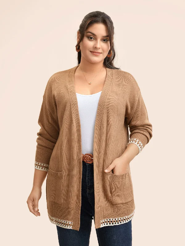 Comfortable Sweaters Crochet Contrast Wool Blend Cardigan