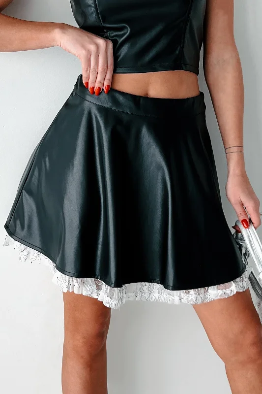Soft Looks DOORBUSTER Always Flirty Ruffle Lace Faux Leather Skirt (Black)