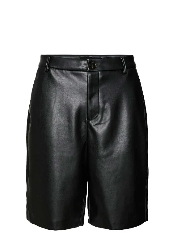 Easy Style Vero Moda Faux Leather Shorts, Black
