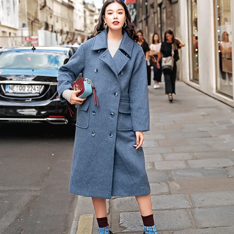 Relaxed Fashion Elegant gray blue Wool Coat plus size Notched Fashion pockets double breasted Wool Coat Relaxed Fashion Elegant gray blue Wool Coat plus size Notched Fashion pockets double breasted Wool Coat