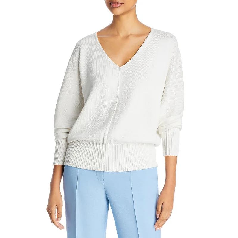 Warm Layers Lafayette 148 New York Womens Silk Blend V-Neck Pullover Sweater
