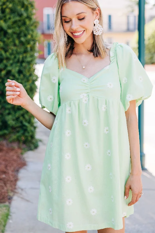 Cozy Chic Wear Perfectly Precious Sage Green Floral Babydoll Dress