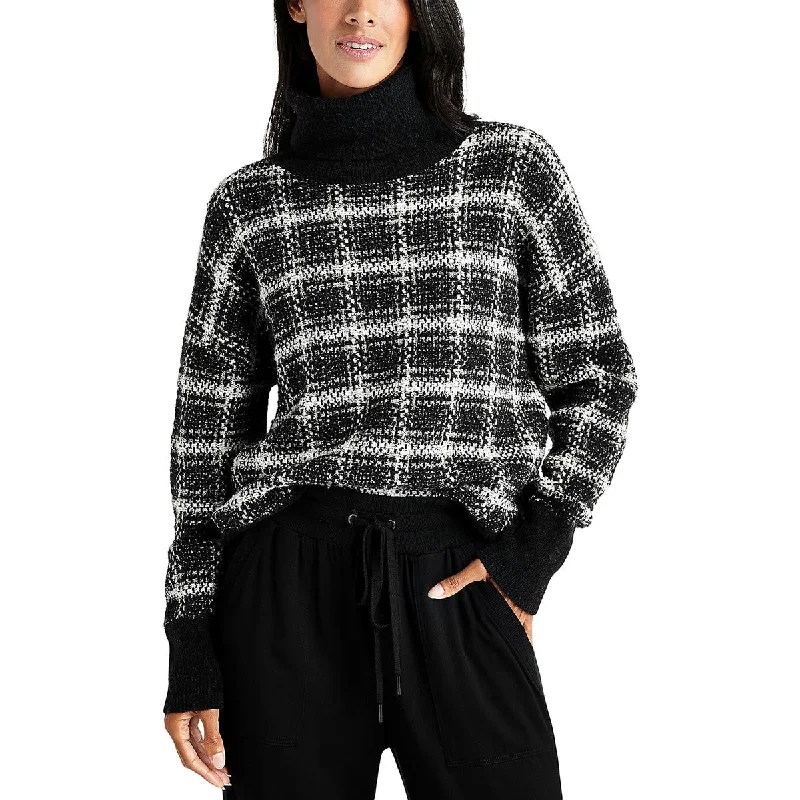 Chic Comfort Splendid Womens Plaid Metallic Turtleneck Sweater